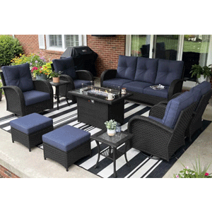 Outdoor Wicker Set with Fire Pit