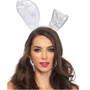 White Lace Bunny Ears Headband
