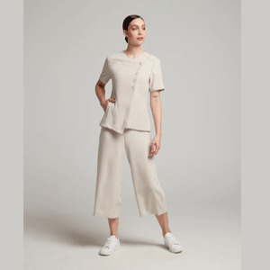 Women's Faux Linen Wide-Leg Crop Pant – Comfortable Professional Uniform Style