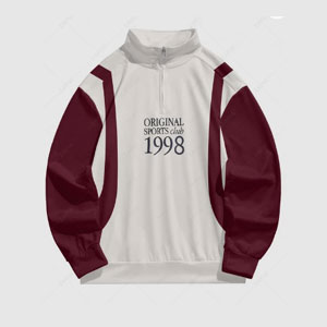 Men's Colorblock Letter Number Pattern Quarter Zip Stand Collar Sweatshirt - White L