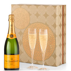 Veuve Clicquot Champagne and Flutes