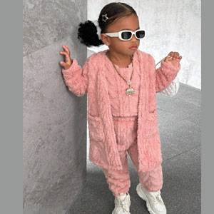 SHEIN Baby Girl Solid Teddy Coat & Pants & Vest