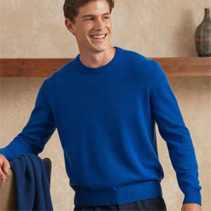 Men Baby Cashmere Crew Neck Sweater- Cobalt Blue