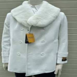 Mens White Wool Coat Fur Collar Overcoat