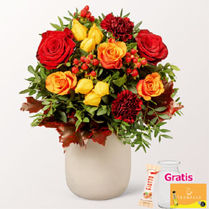 Autumn Gold Bouquet with Vase & Teaballs & Ferrero Giotto 3-pack